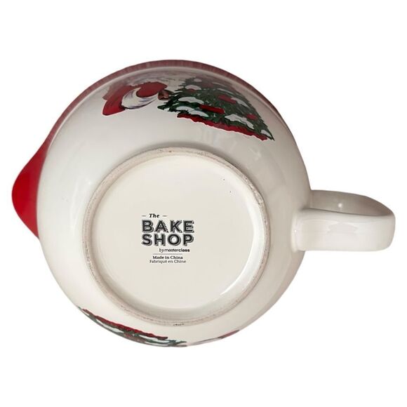 The Bake Shop Christmas Mixing Bowl Handle Spout Vintage Santa Tree Design - Picture 7 of 10